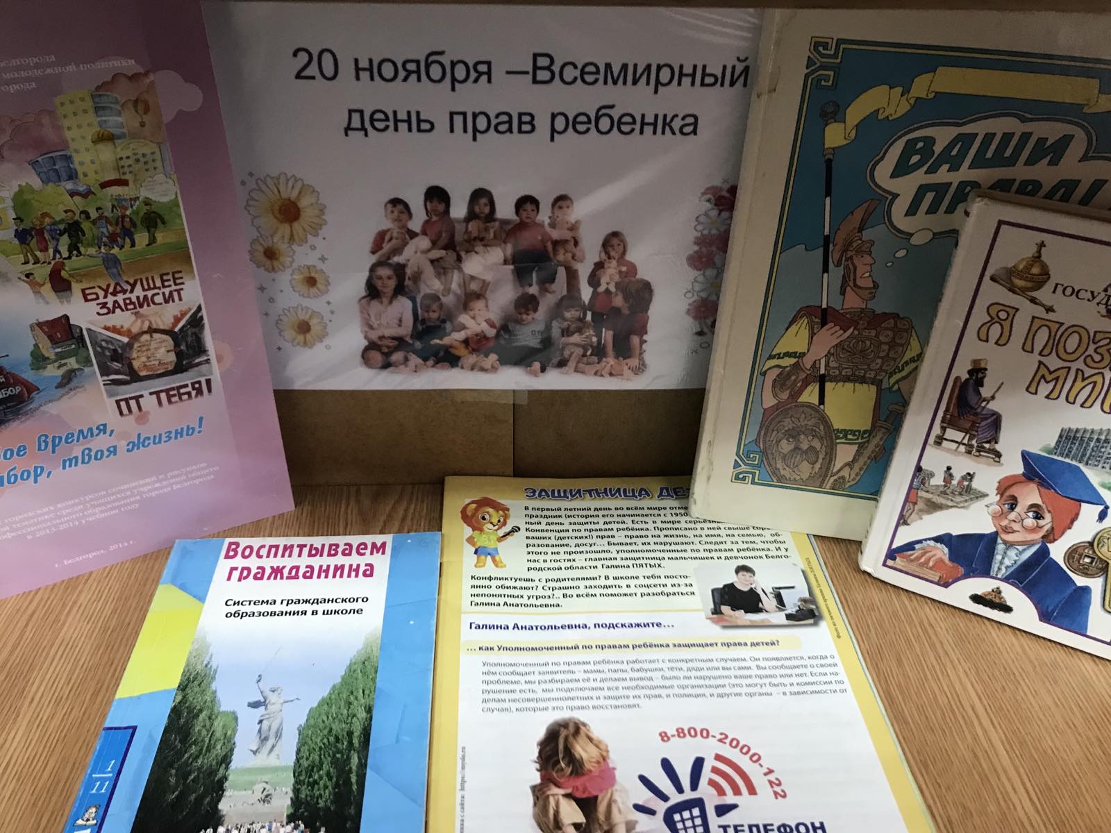 Книжная полка, посвященная Всемирному Дню прав ребенка.